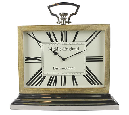 Large Wood & Nickel Desk Clock - Click Image to Close